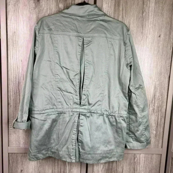 Peruvian Connection Jacket Sz L Wind Sage Green Cotton Spring Stains - Picture 10 of 12